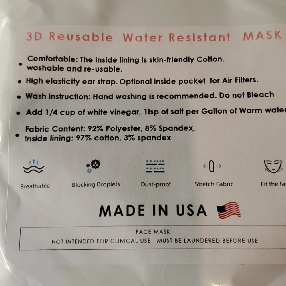 MADE IN USA 3D REUSABLE WATER RESISTANT FA…